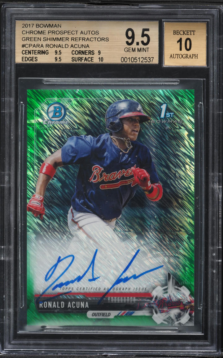 2017 Bowman Chrome Green Shimmer Ronald Acuna PROSPECT AUTO /99 #CPA-RA BGS 9.5 GEM MINT