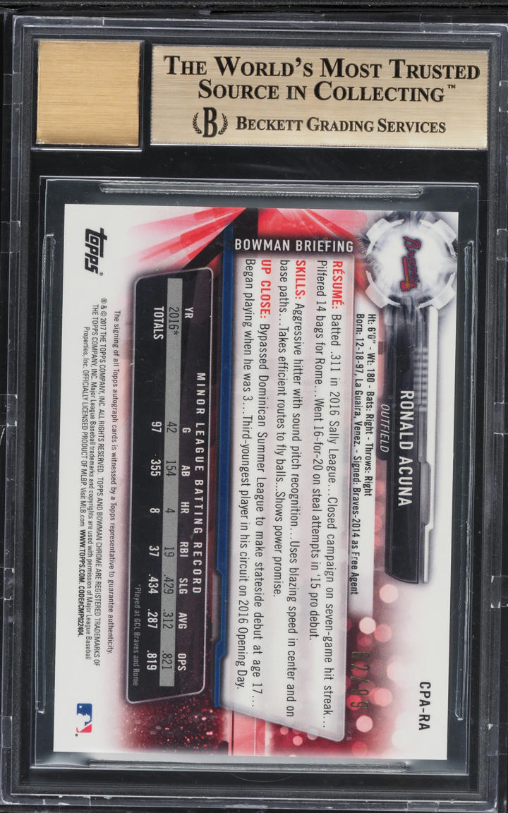 2017 Bowman Chrome Green Shimmer Ronald Acuna PROSPECT AUTO /99 #CPA-RA BGS 9.5 GEM MINT