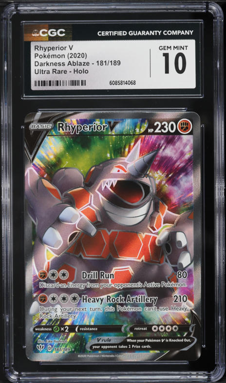 2020 Pokemon SWSH Darkness Ablaze Full Art Rhyperior V #181 CGC 10 GEM MINT