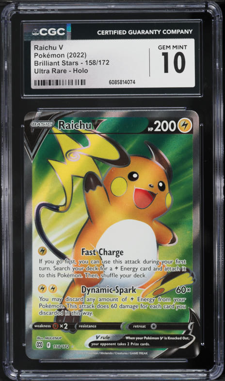 2022 Pokemon Sword & Shield Brilliant Stars Full Art Raichu V #158 CGC AUTH  on Fanatics Collect
