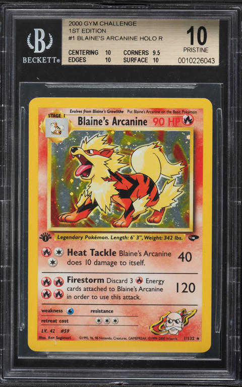 2000 Pokemon Gym Challenge 1st Edition Holo Blaine's Arcanine #1 BGS 10 PRISTINE