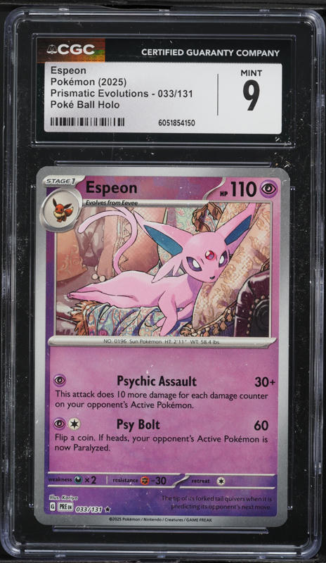 2025 Pokemon Scarlet & Violet Prismatic Evolutions Poke Ball Holo Espeon #33 CGC 9 MINT