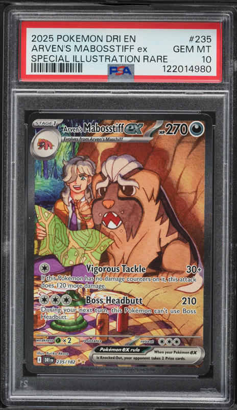 2025 Pokemon Scarlet & Violet Destined Rivals SIR Arven's Mabosstiff Ex #235 PSA 10 GEM MINT