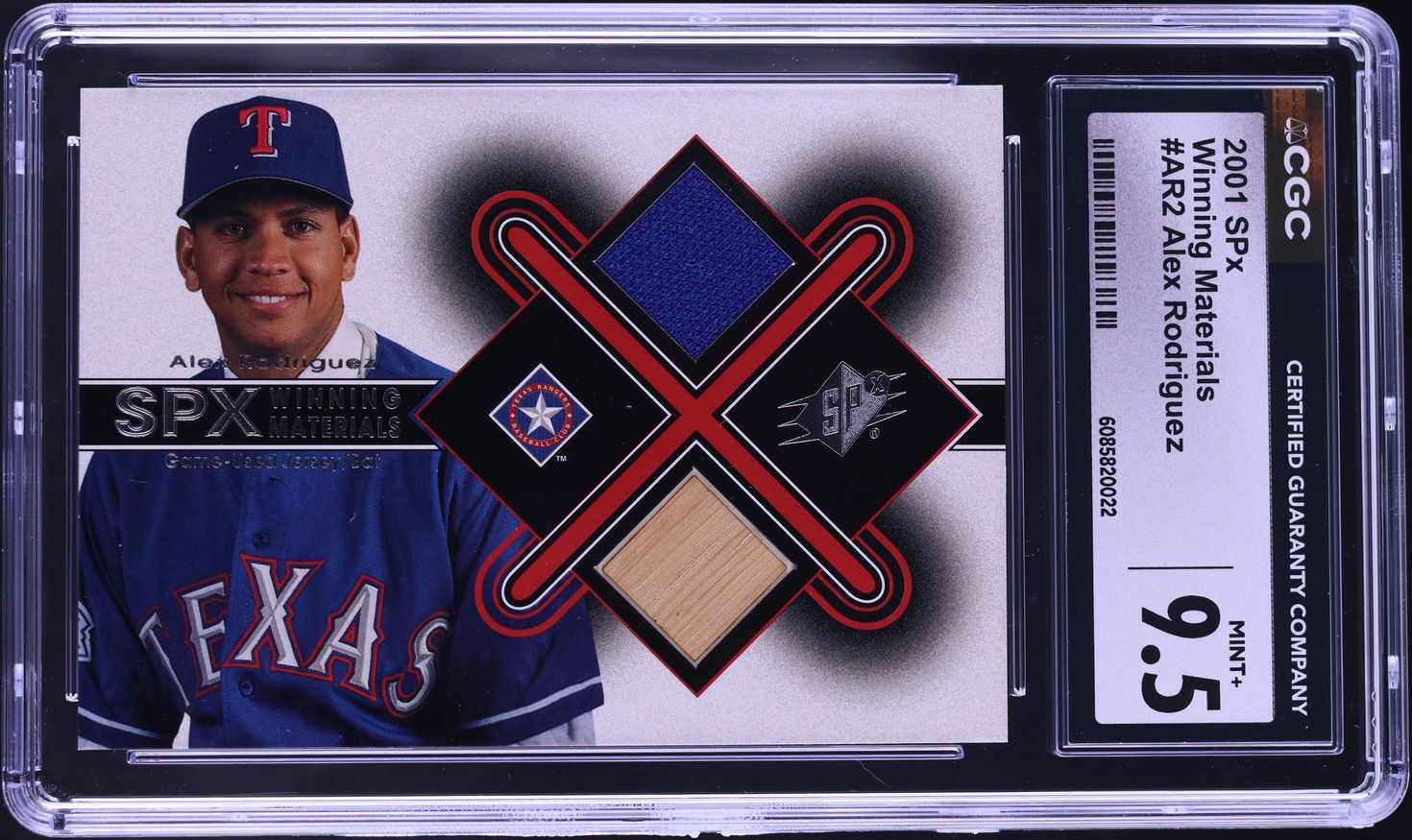 2001 SPx Winning Materials Jersey Bat Alex Rodriguez GAME-USED PATCH #AR2 CGC 9.5 MINT+