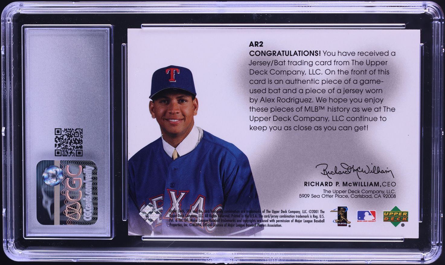 2001 SPx Winning Materials Jersey Bat Alex Rodriguez GAME-USED PATCH #AR2 CGC 9.5 MINT+