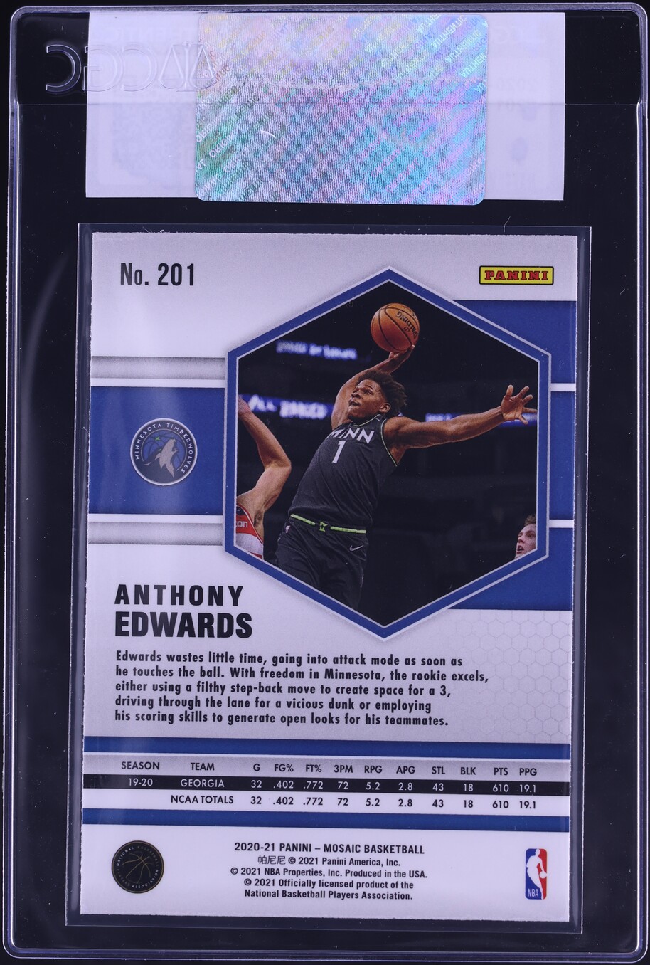 2020 Panini Mosaic Anthony Edwards ROOKIE #201 CGC AUTH