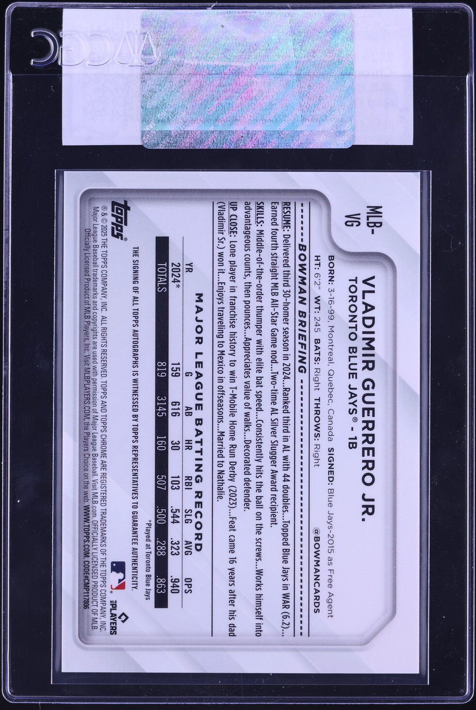 2025 Topps Chrome The National Veterans & Rookies Red Vladimir Guerrero Jr. AUTO 1/5 CGC AUTH
