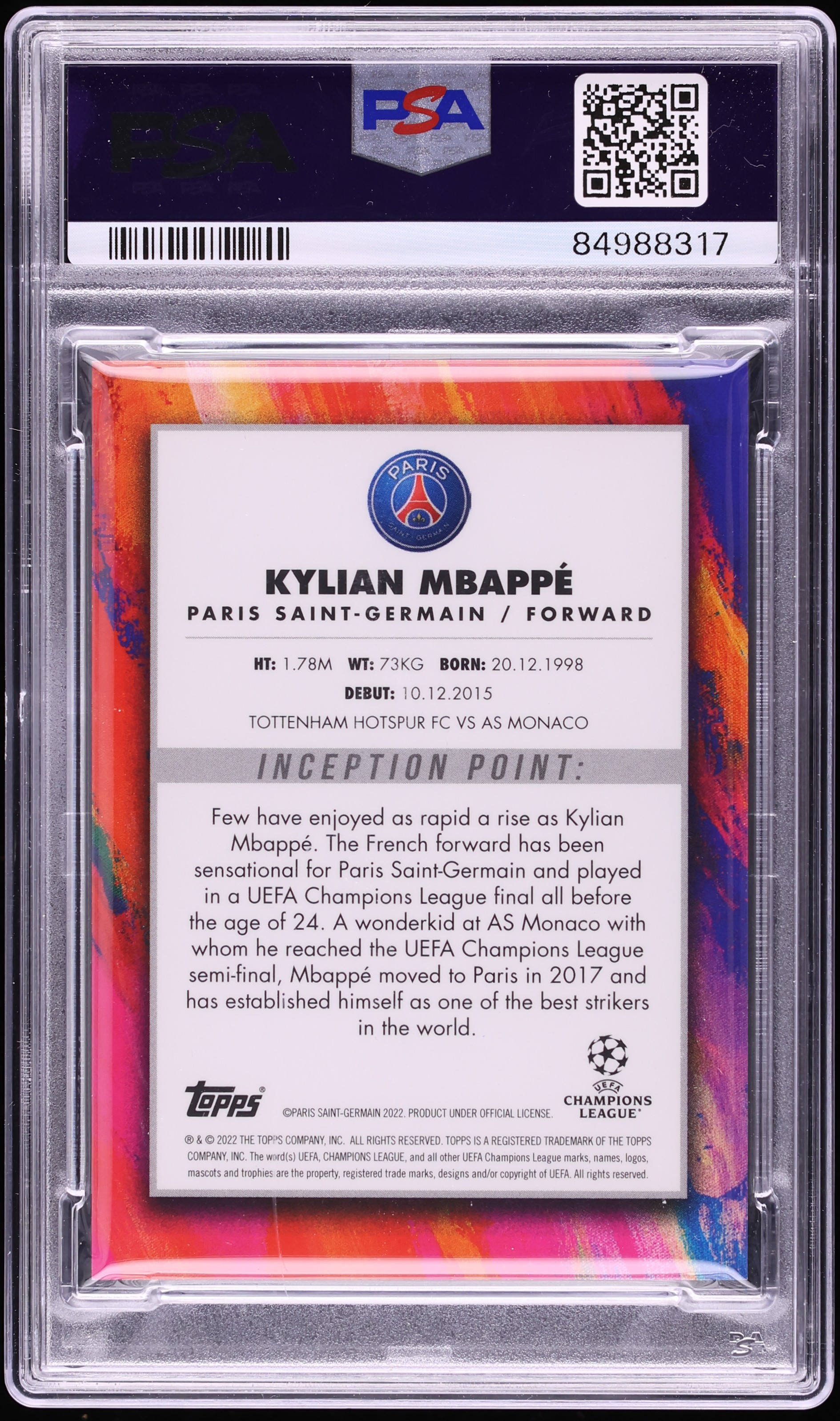 2021 Topps Inception UEFA Club Competitions First XI Kylian Mbappe