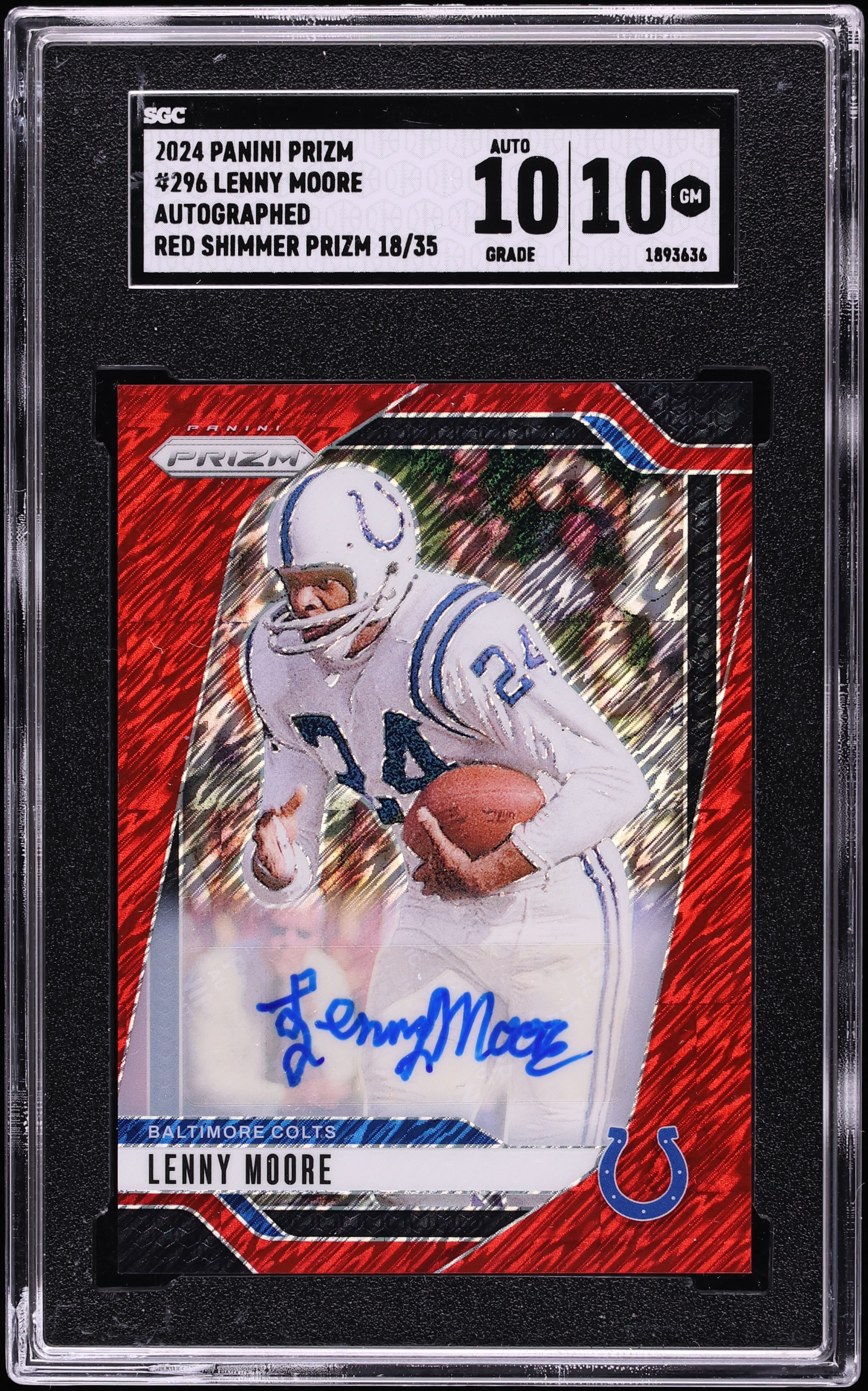 2024 Panini Prizm Red Shimmer Lenny Moore AUTO /35 #296 SGC 10 GEM