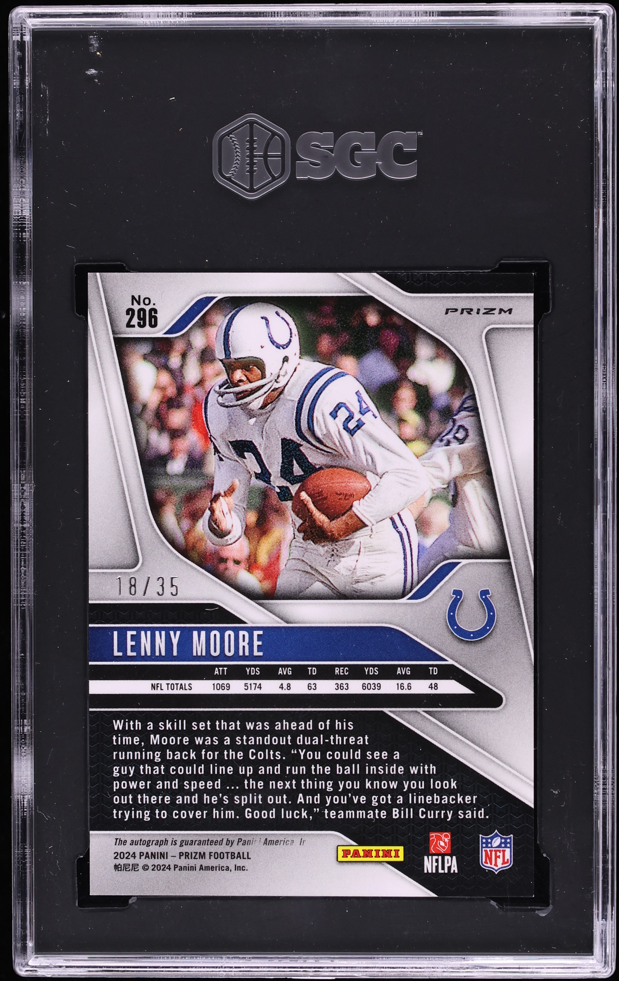 2024 Panini Prizm Red Shimmer Lenny Moore AUTO /35 #296 SGC 10 GEM
