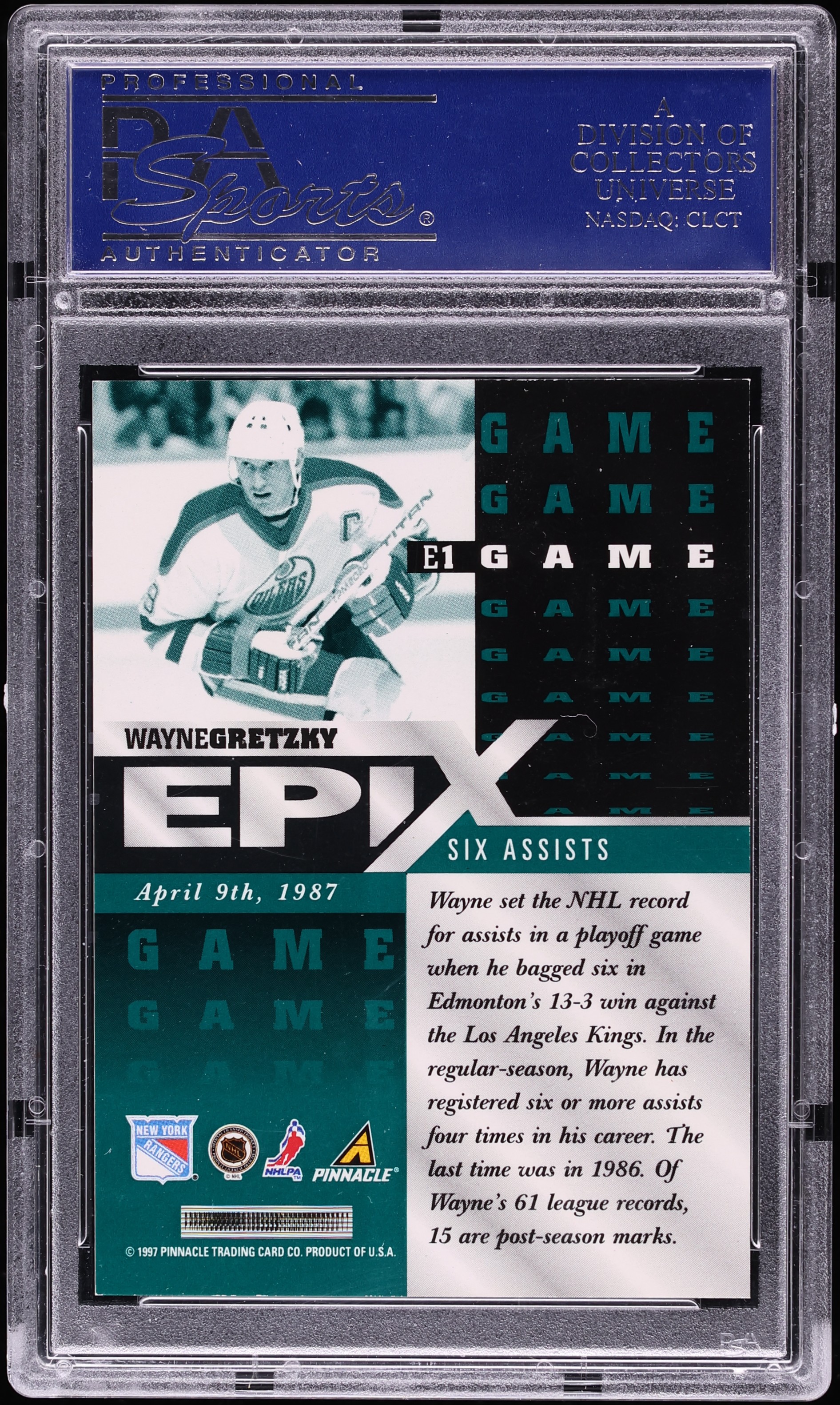 1997 Pinnacle Epix Game Emerald Wayne Gretzky #E1 PSA 8 NM-MT on