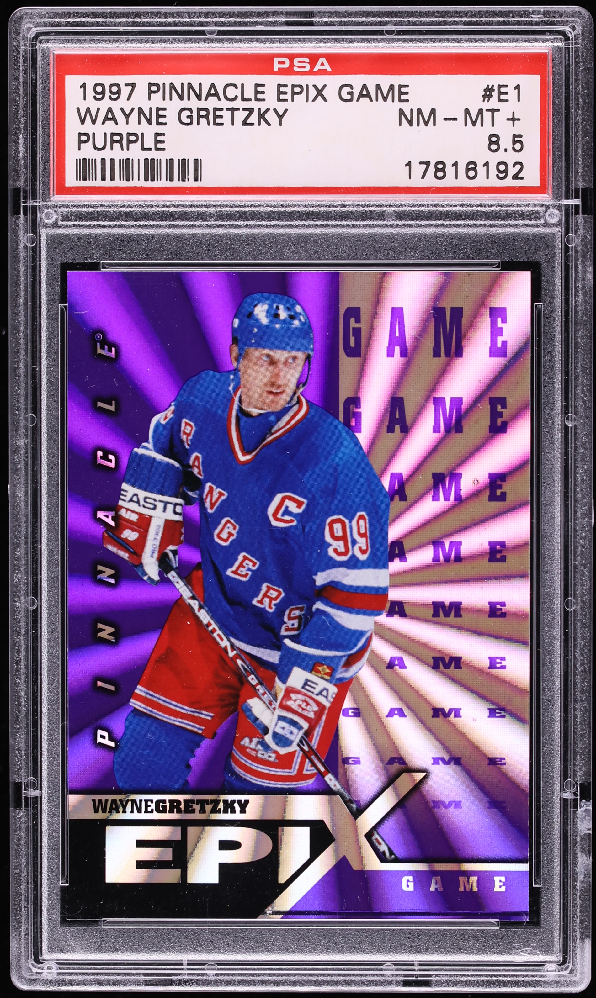 1997 Pinnacle Epix Game-Purple Wayne Gretzky #E1 PSA 8.5 NM-MT+ on