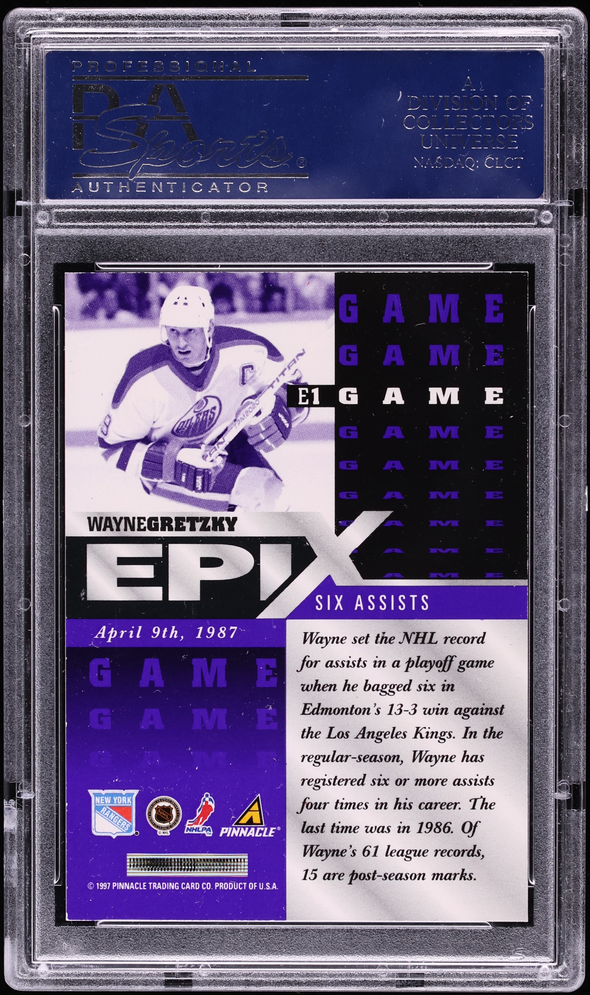 1997 Pinnacle Epix Game-Purple Wayne Gretzky #E1 PSA 8.5 NM-MT+ on