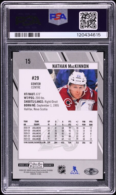 2023 O-Pee-Chee Platinum Variation Nathan Mackinnon #15 PSA 10 GEM MINT