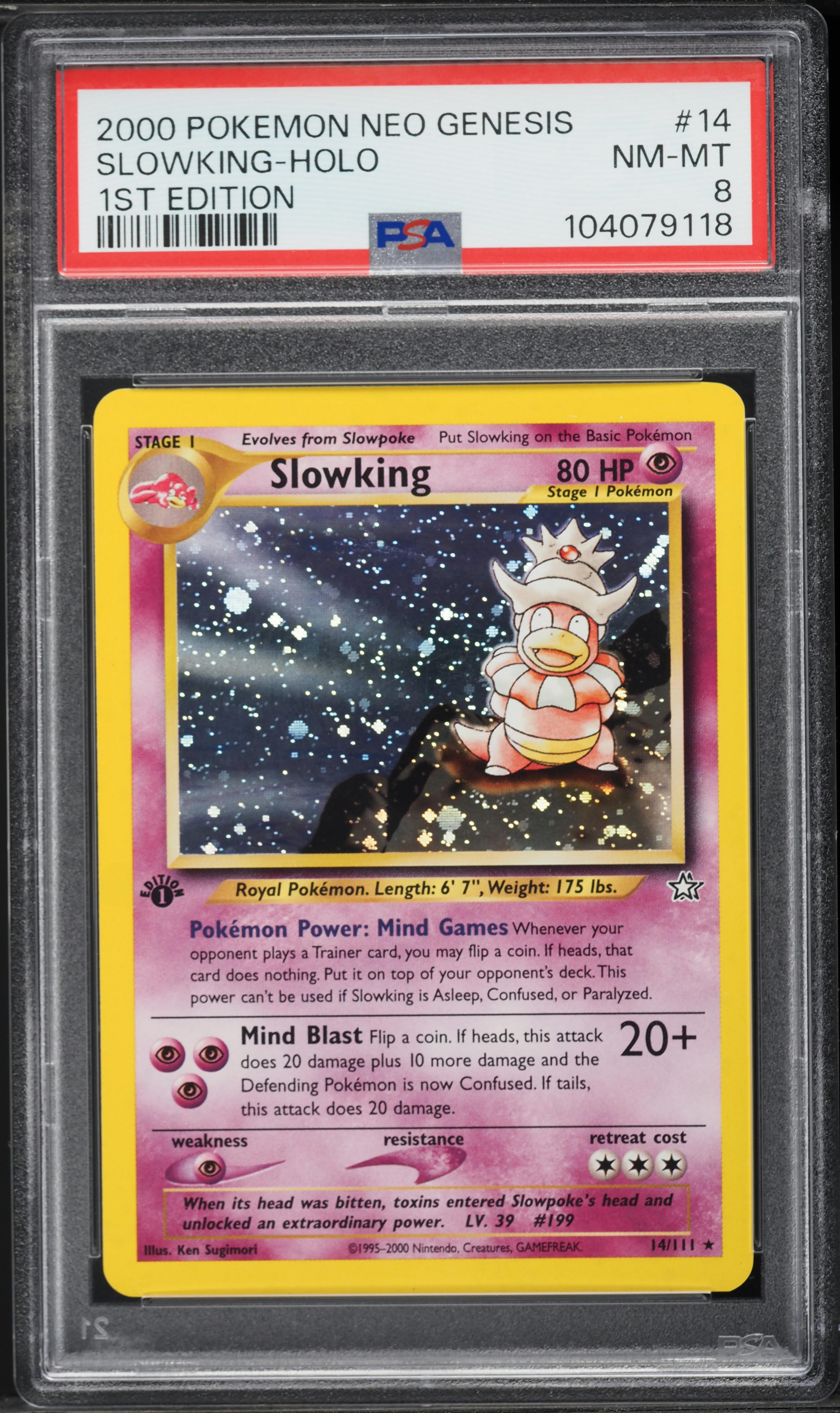 2000 Pokemon Neo Genesis 1st Edition Holo Slowking #14 PSA 8 NM-MT