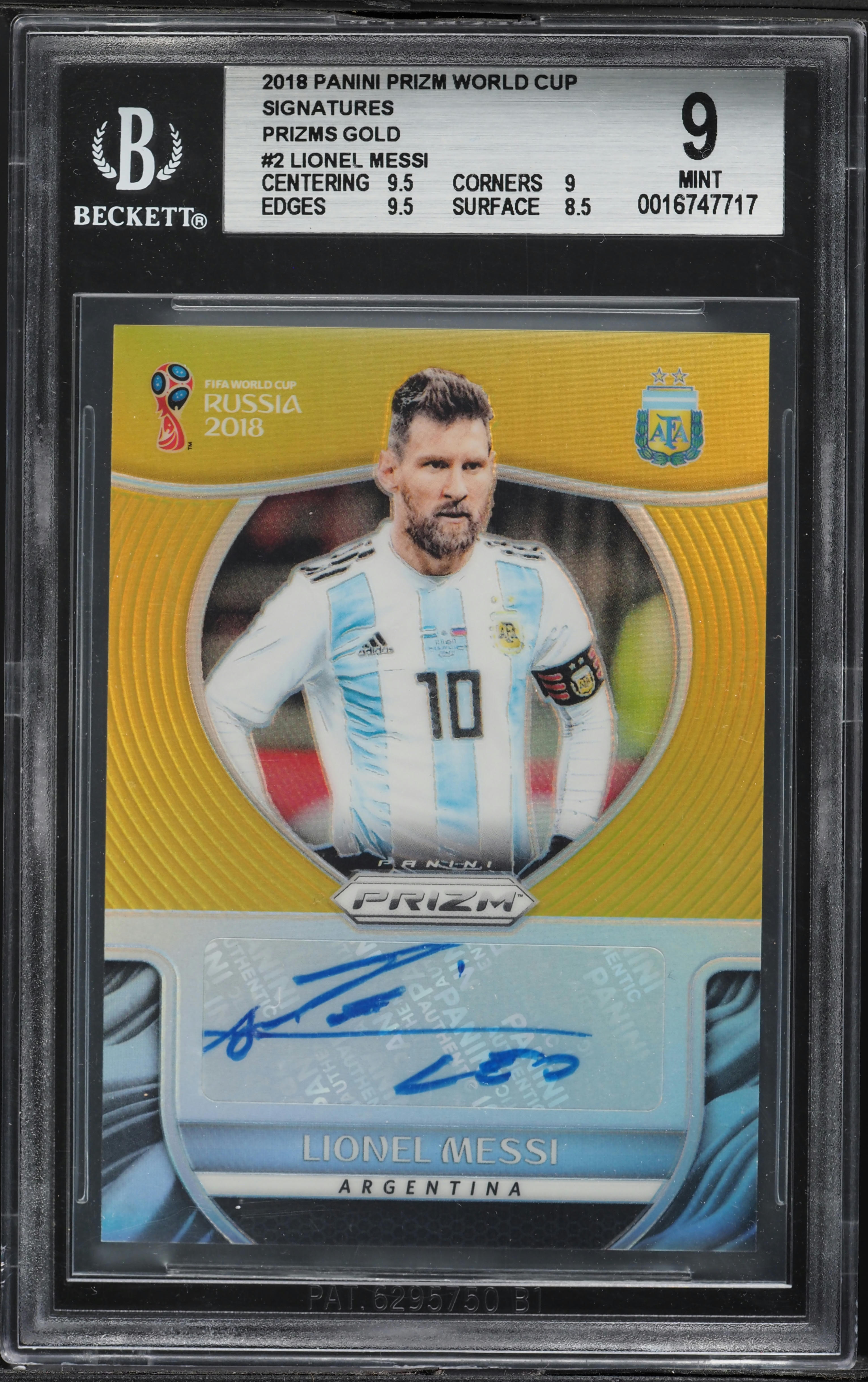 2018 Panini Prizm World Cup Gold Lionel Messi AUTO /10 #S-LM BGS 9