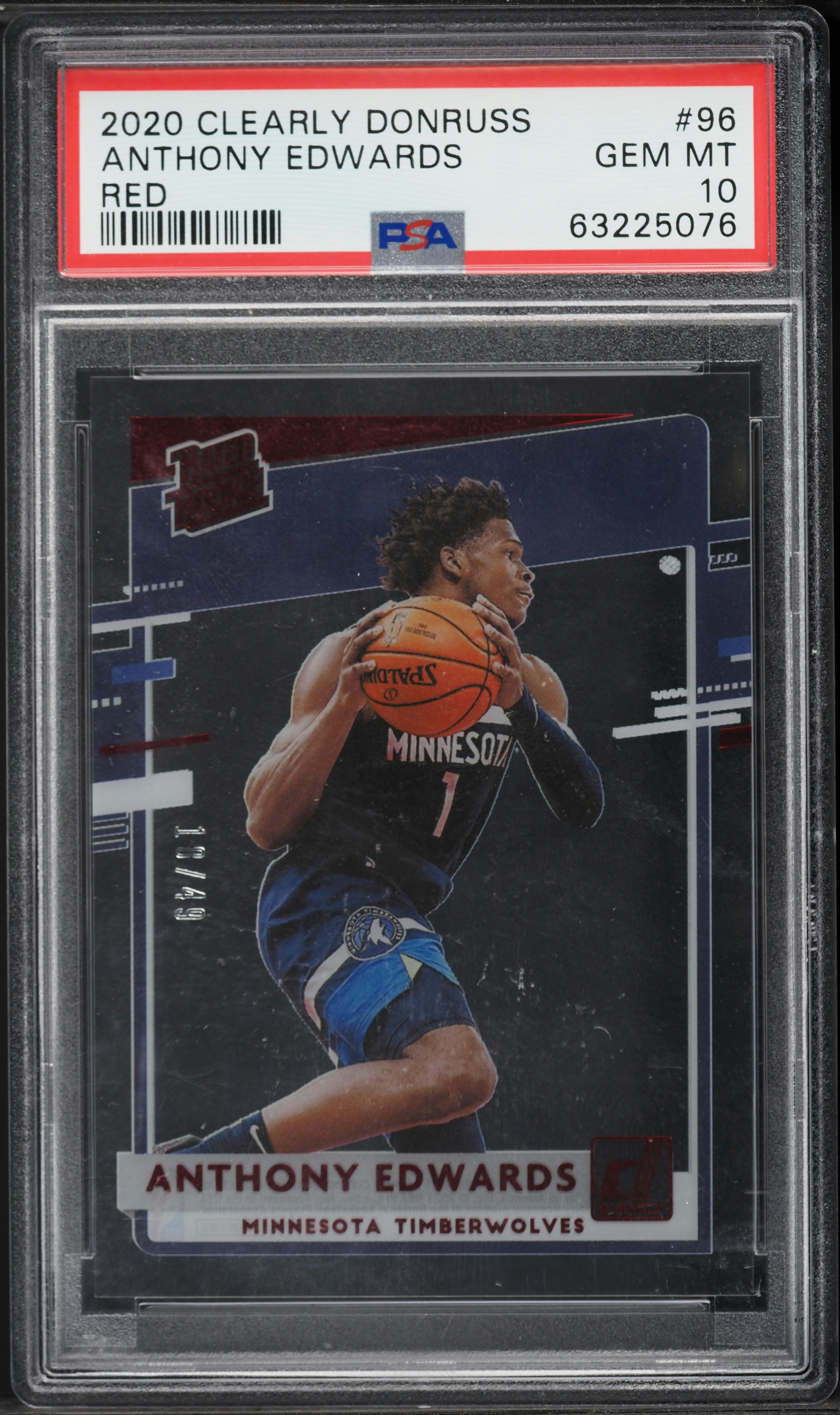 2020 Panini Clearly Donruss Red Anthony Edwards ROOKIE /49 #96 PSA 