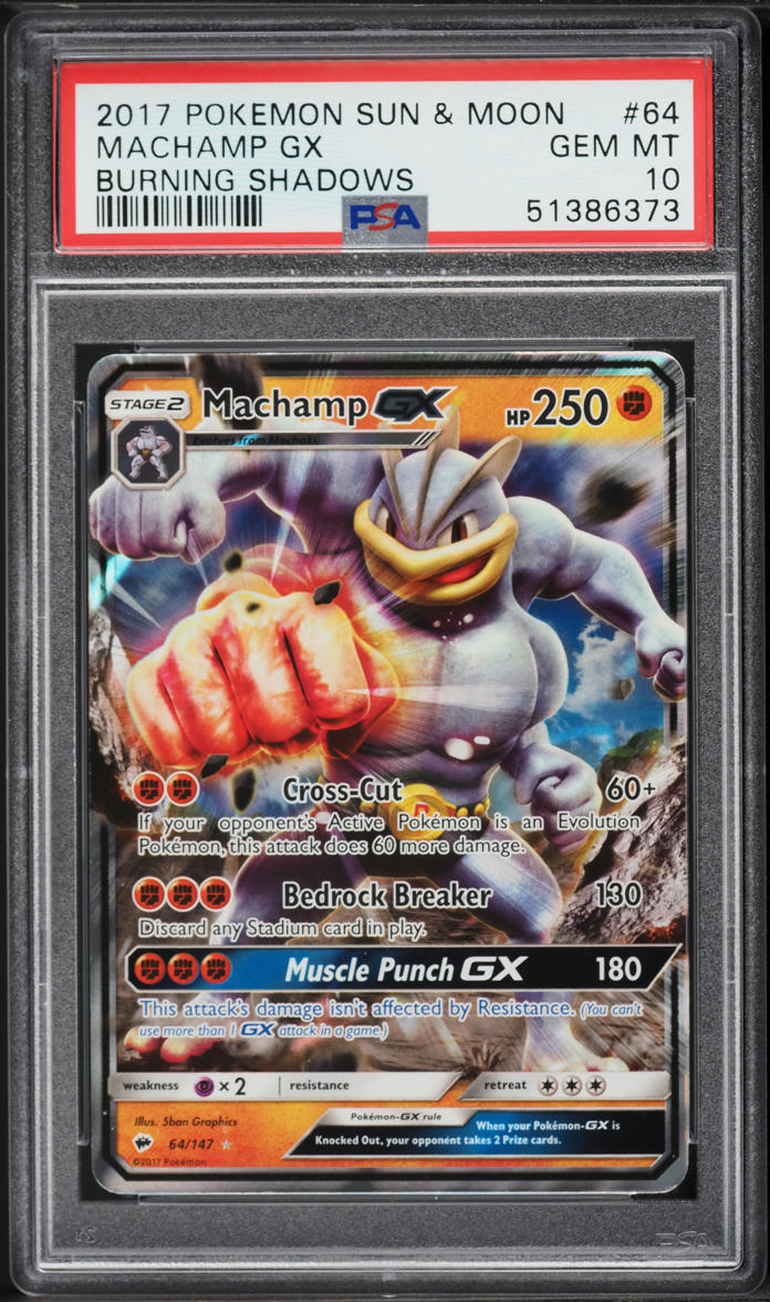 2017 Pokemon Sun & Moon Burning Shadows Machamp GX #64 PSA 10 GEM MINT