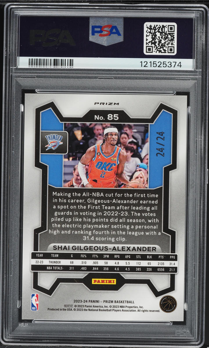 2023 Panini Prizm Gold Sparkle Shai Gilgeous-Alexander 24/24 #85 PSA 10 GEM MINT