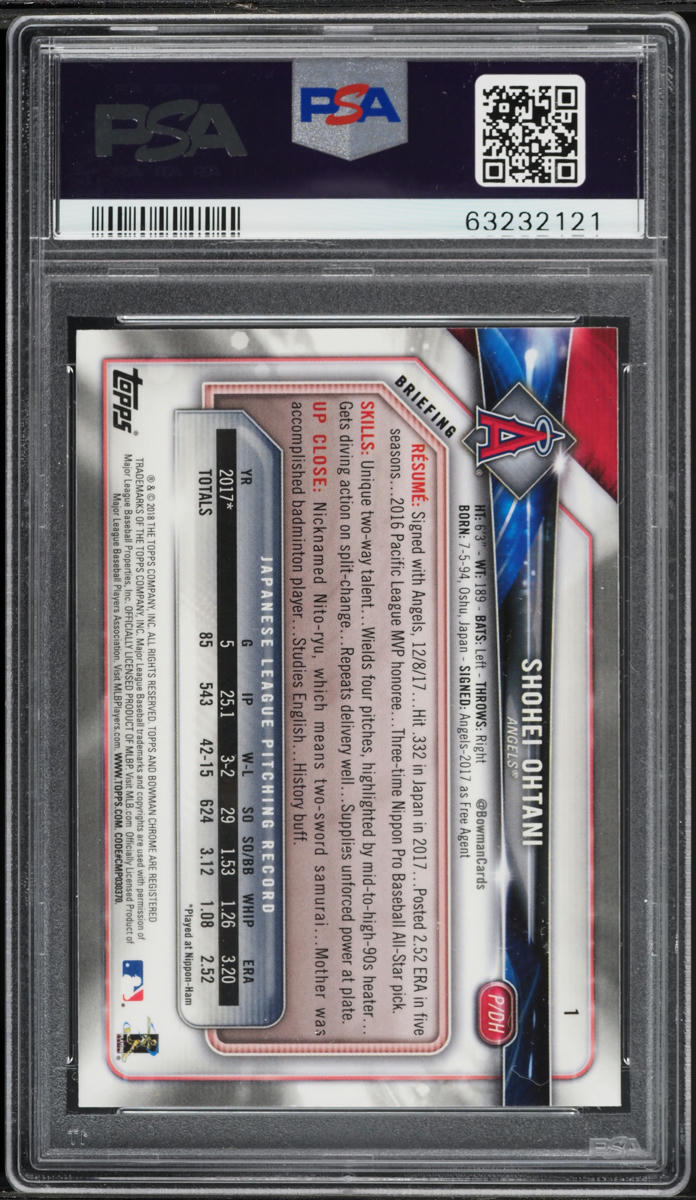 2018 Bowman Chrome Batting Shohei Ohtani ROOKIE #1 PSA 10 GEM MINT