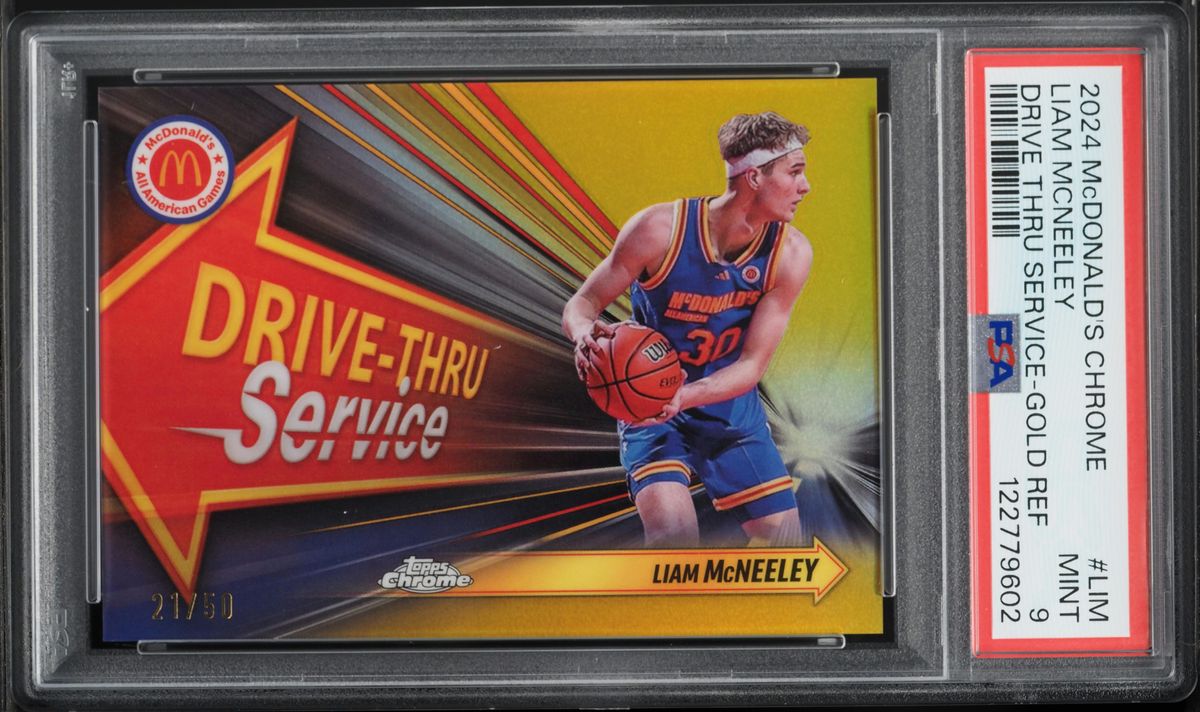 2024 Topps Chrome McDonald's All American DriveThru Service Gold Ref Liam McNeeley RC /50 PSA 9