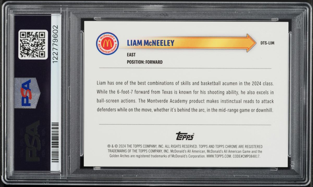 2024 Topps Chrome McDonald's All American DriveThru Service Gold Ref Liam McNeeley RC /50 PSA 9