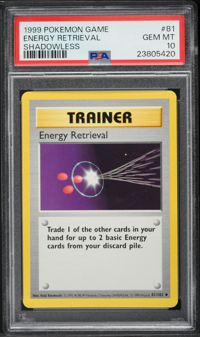 1999 Pokemon Base Set Shadowless Energy Retrieval #81 PSA 10 GEM MINT