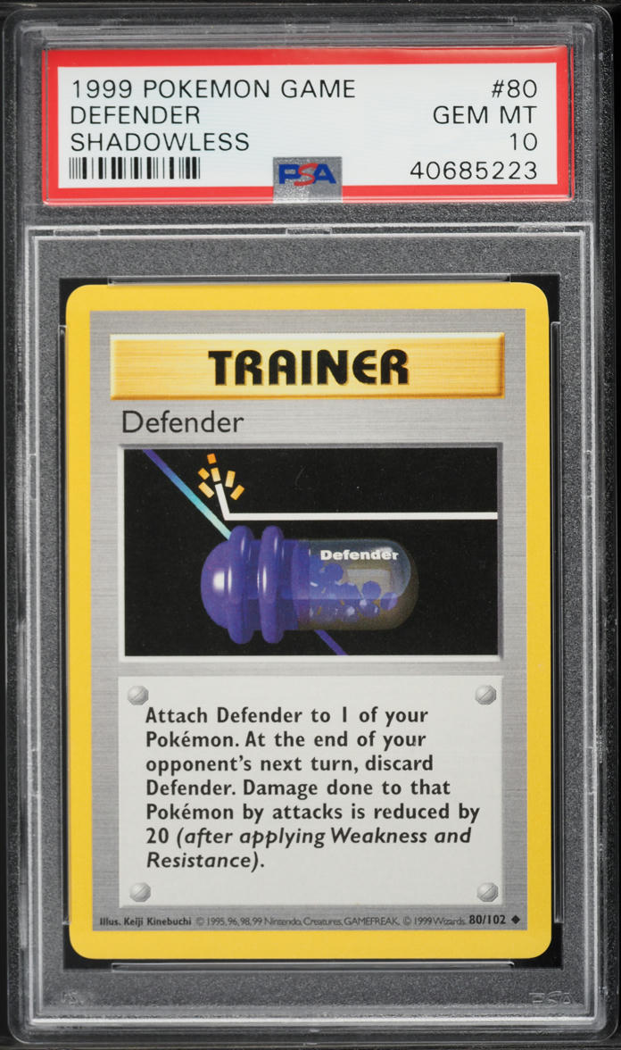 1999 Pokemon Base Set Shadowless Defender #80 PSA 10 GEM MINT