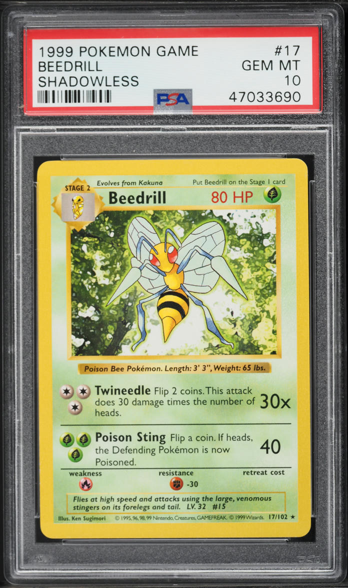 1999 Pokemon Base Set Shadowless Beedrill #17 PSA 10 GEM MINT