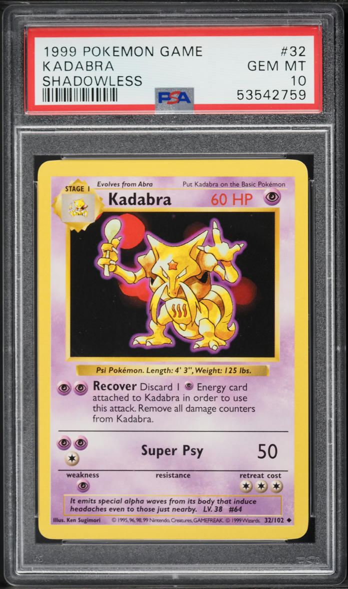 1999 Pokemon Base Set Shadowless Kadabra #32 PSA 10 GEM MINT
