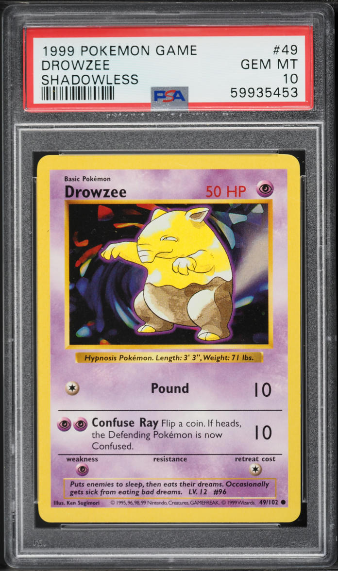 1999 Pokemon Base Set Shadowless Drowzee #49 PSA 10 GEM MINT