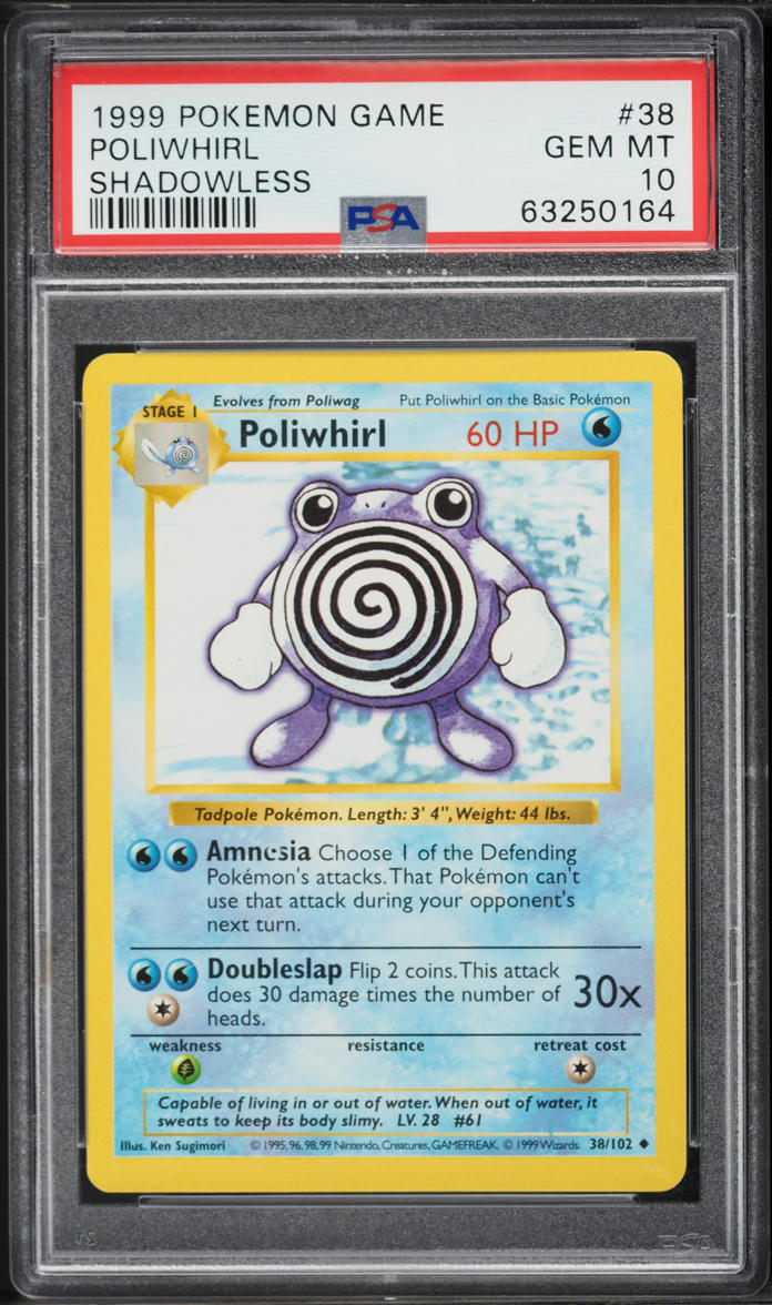 1999 Pokemon Base Set Shadowless Poliwhirl #38 PSA 10 GEM MINT