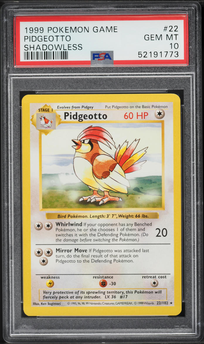 1999 Pokemon Base Set Shadowless Pidgeotto #22 PSA 10 GEM MINT