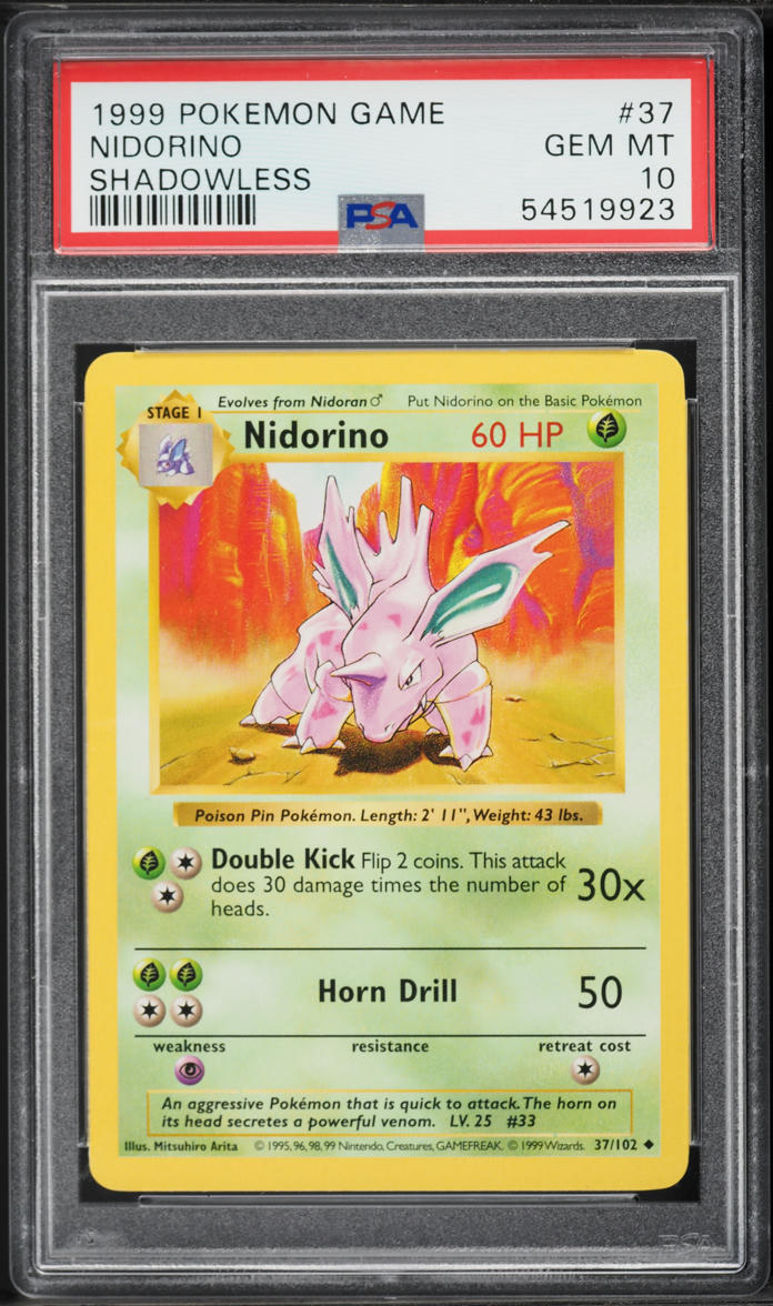 1999 Pokemon Base Set Shadowless Nidorino #37 PSA 10 GEM MINT