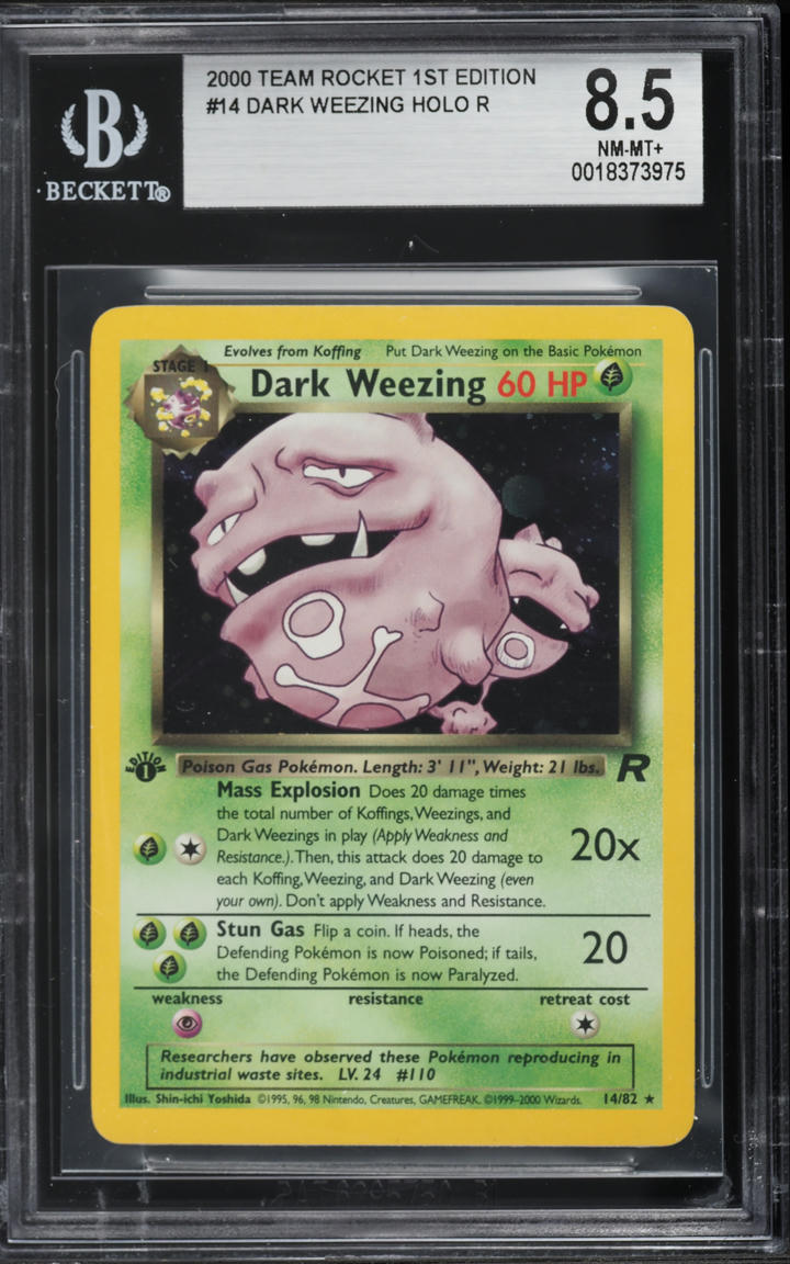 2000 Pokemon Team Rocket 1st Edition Holo Dark Weezing #14 BGS 8.5 NM-MT+