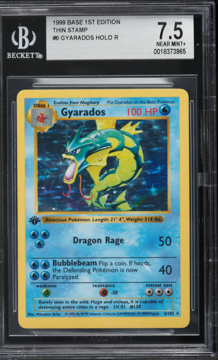 1999 Pokemon Base 1st Edition Thin Stamp Holo Gyarados #6 BGS 7.5 NRMT+ on  Fanatics Collect