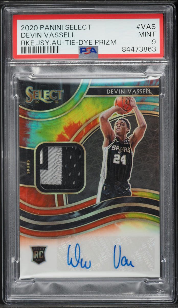 2020 Select Tie-Dye Prizm Devin Vassell ROOKIE PATCH AUTO /25 #RJA-VAS PSA 9 MINT