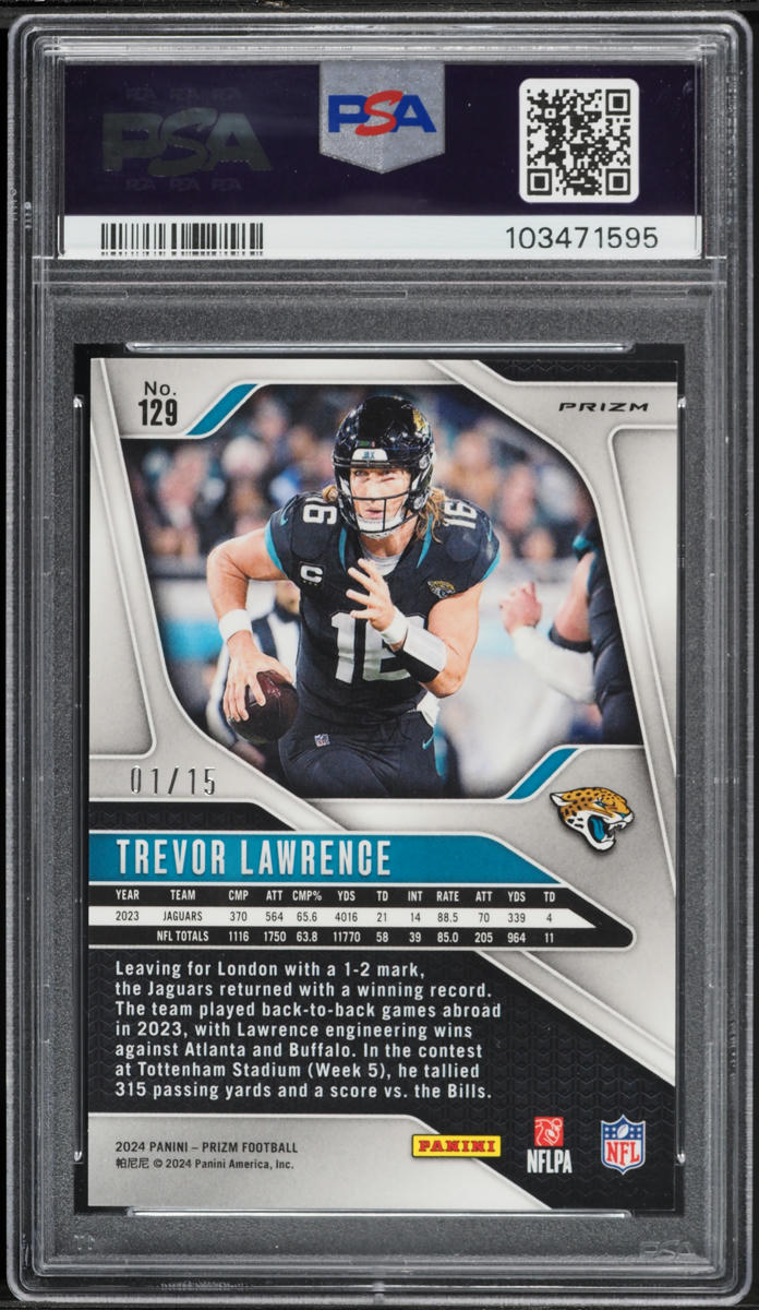 2024 Panini Prizm Cherry Blossom Choice Trevor Lawrence 1/15 #129 PSA 10 GEM MINT