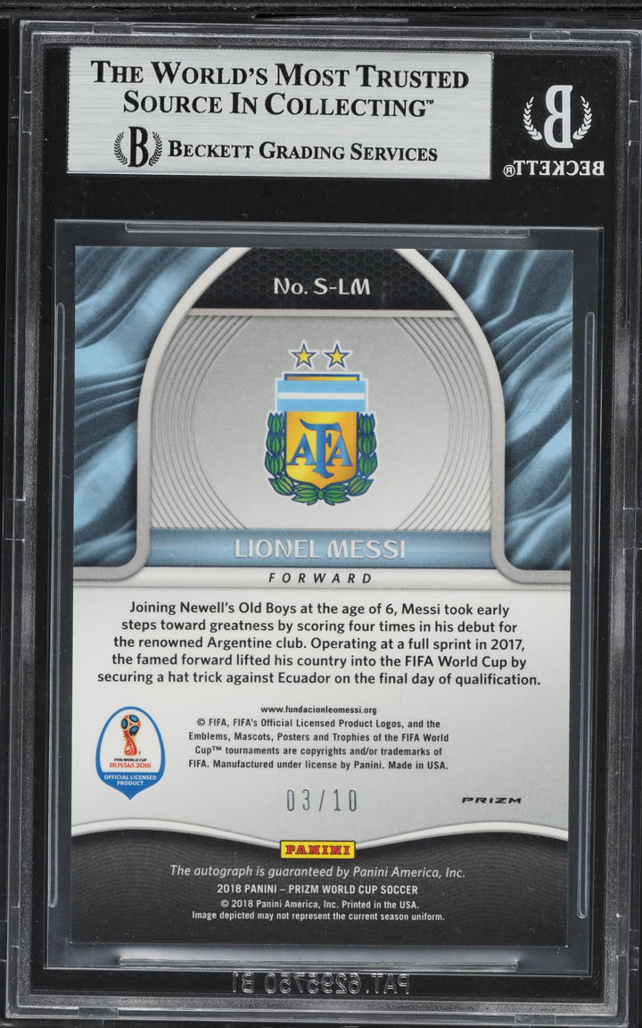 2018 Panini Prizm World Cup Gold Lionel Messi AUTO /10 #S-LM BGS 9 MINT