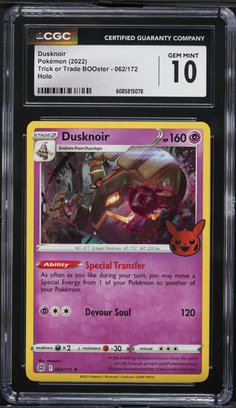 2022 Pokemon SWSH Brilliant Stars Trick Or Trade Holo Dusknoir #62 CGC 10 GEM MINT