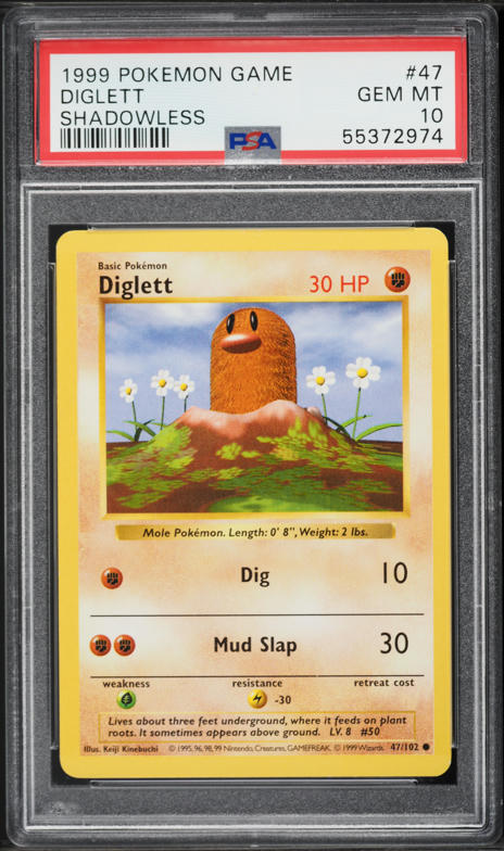 1999 Pokemon Base Set Shadowless Diglett #47 PSA 10 GEM MINT on