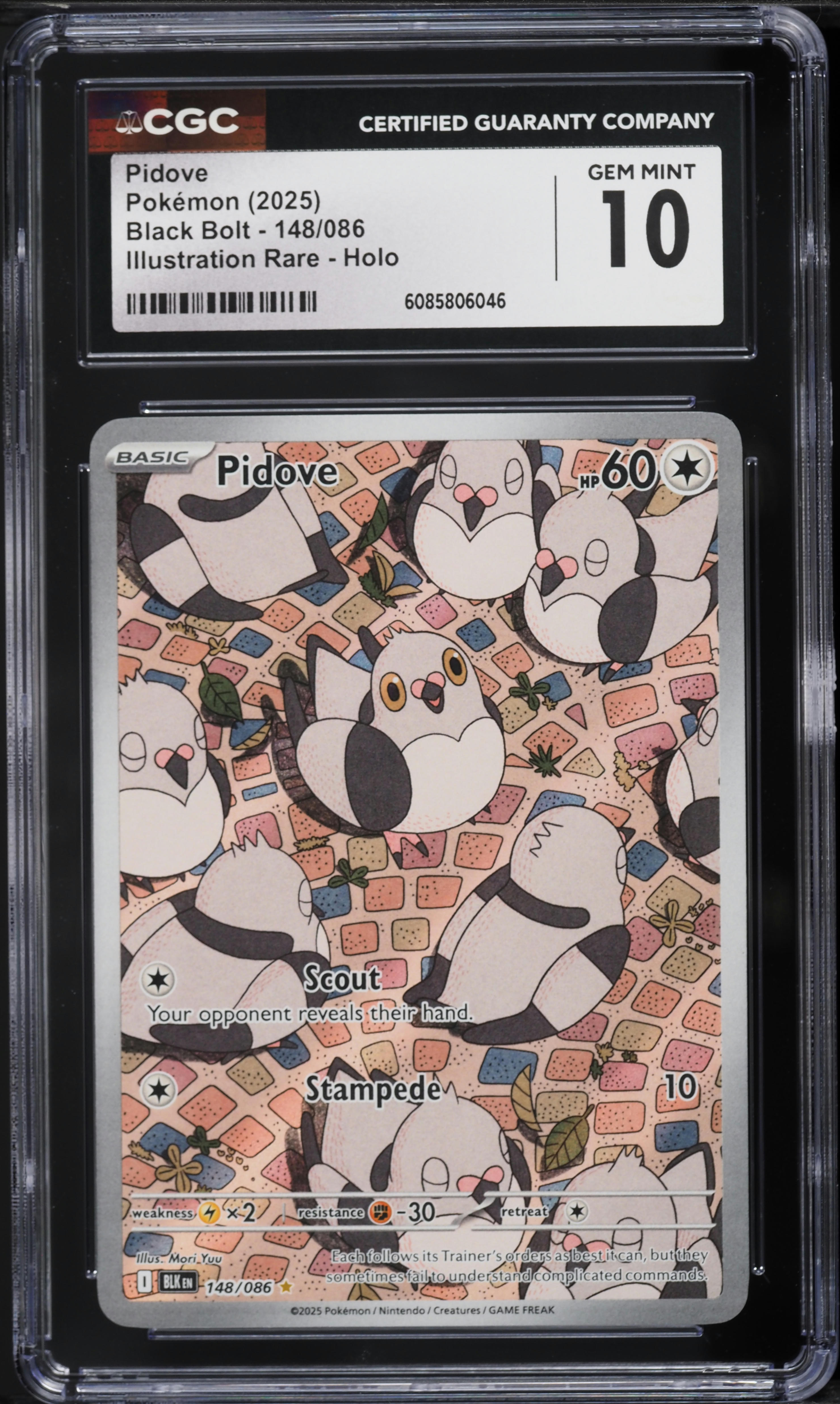 2025 Pokemon Scarlet & Violet Black Bolt IR Pidove #148 CGC 10 GEM