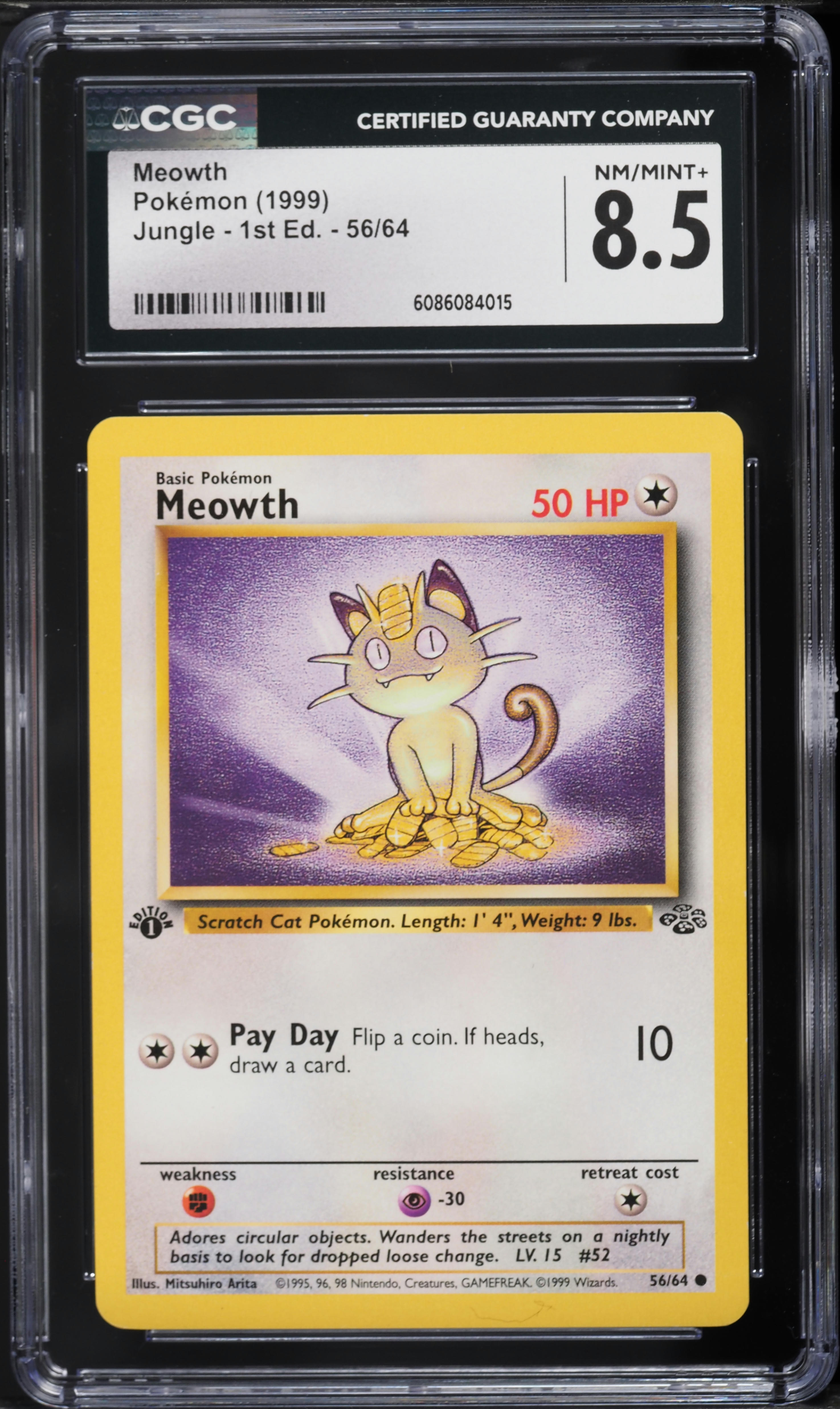 1999 Pokemon Jungle 1st Edition Meowth #56 CGC 8.5 NM-MT+ on