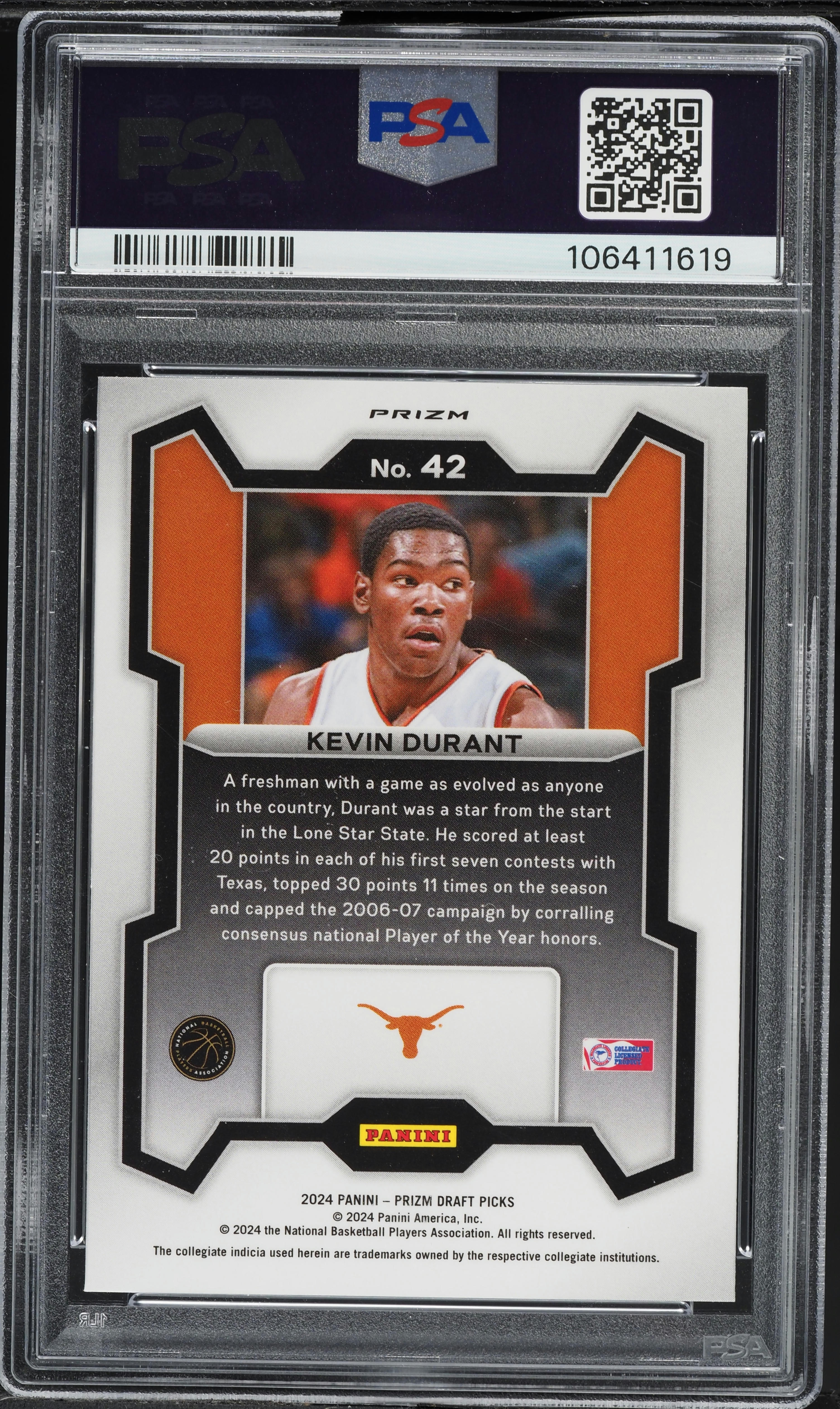 2024 Panini Prizm Draft Snake Skin Kevin Durant #42 PSA 9 MINT on 2024 Panini Prizm Draft Snake Skin Kevin Durant #42 PSA 9 MINT on