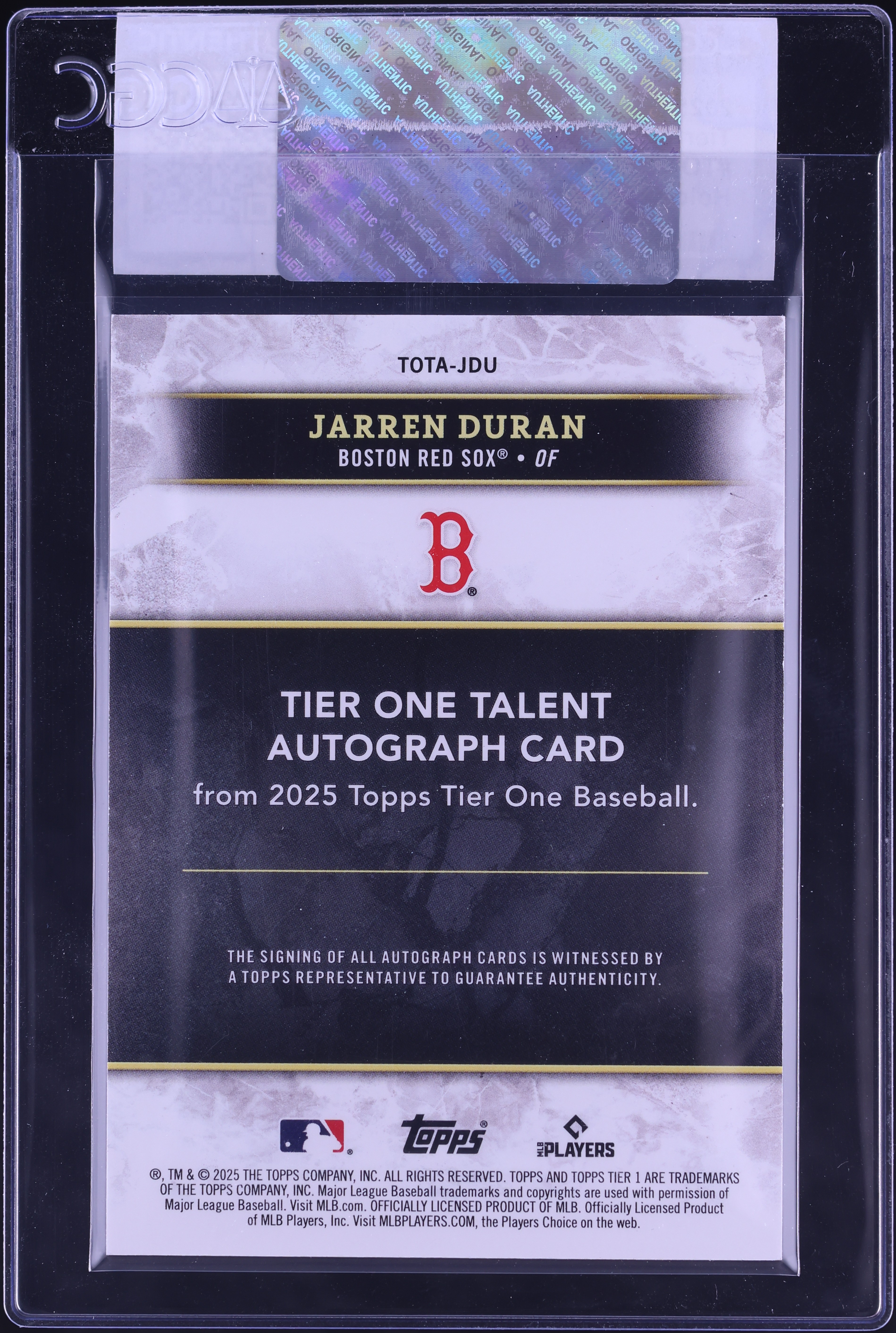 2025 Topps Tier One Talent Holo Silver Foil Jarren Duran AUTO /10
