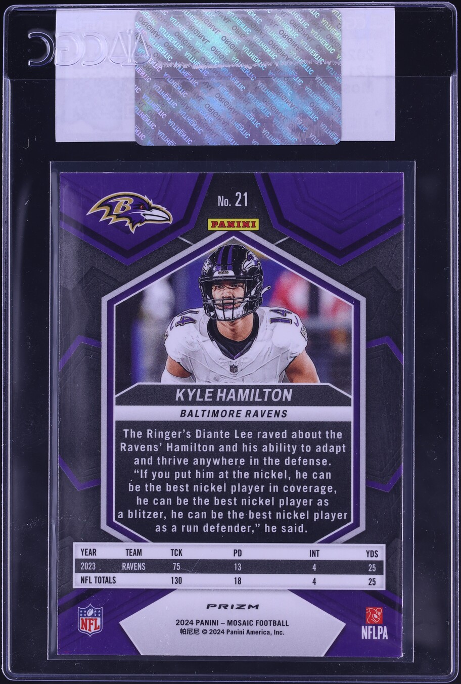 2024 Panini Mosaic Mosaic Kyle Hamilton #21 CGC AUTH