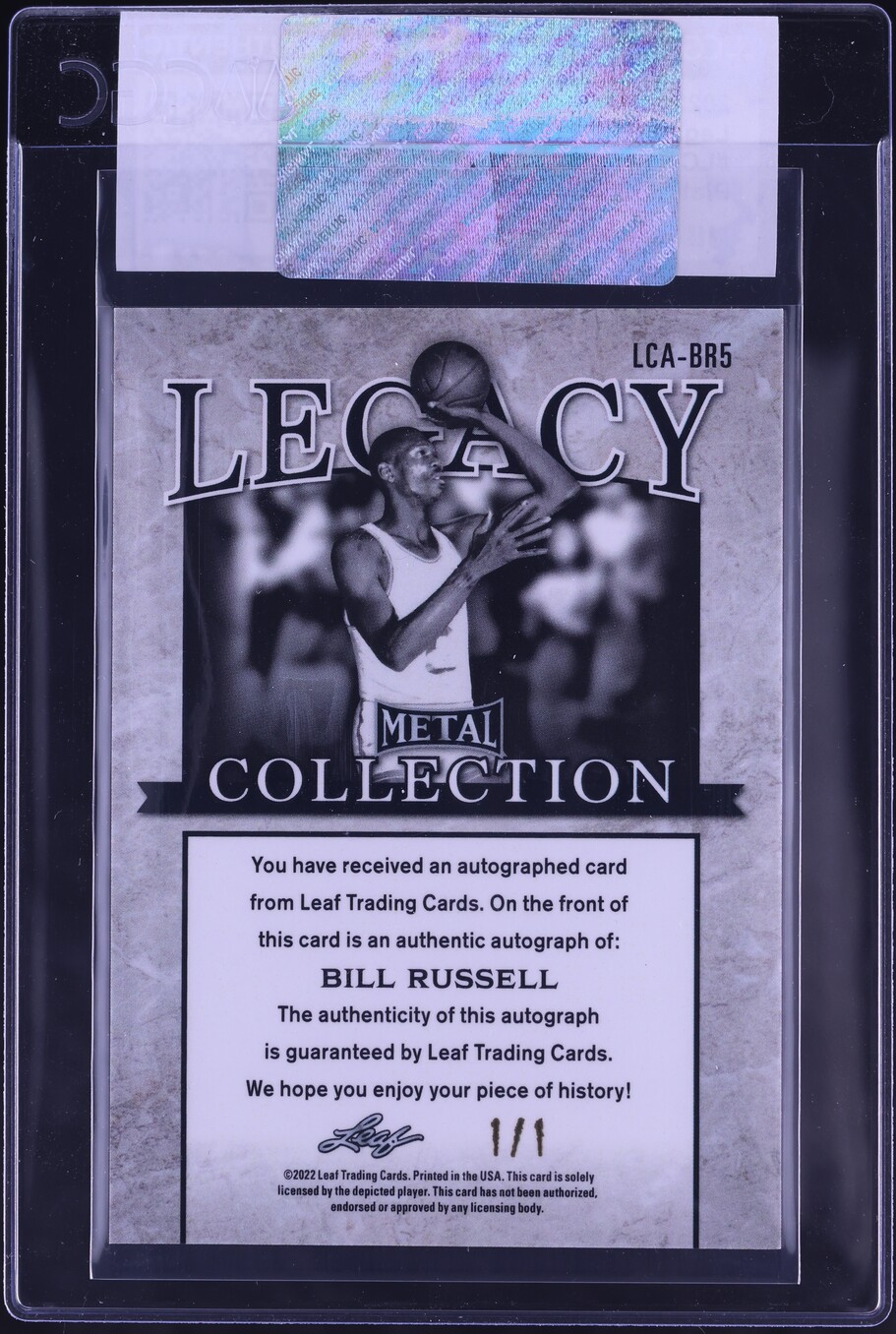 2022 Leaf Metal Legacy Collection Platinum Blue Crystal Bill Russell AUTO 1/1 #LCA-BR5 CGC AUTH