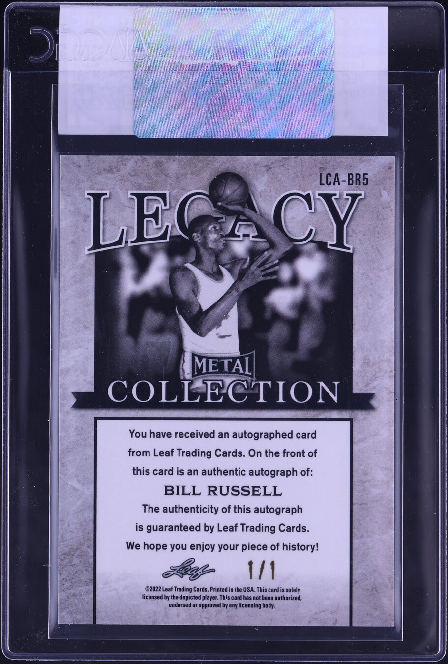 2022 Leaf Metal Legacy Collection Dark Blue Crystal Bill Russell AUTO 1/1 #LCA-BR5 CGC AUTH