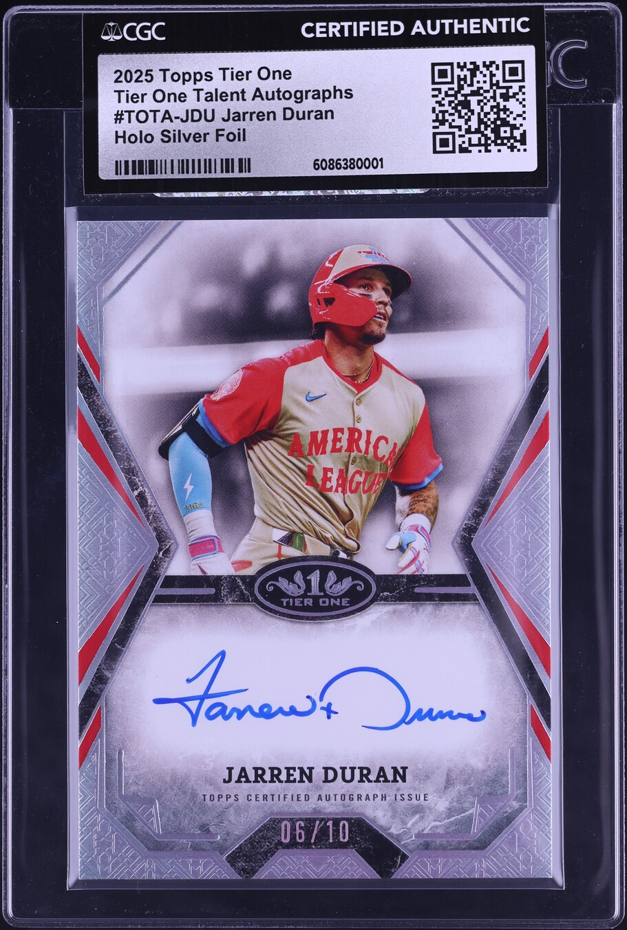 2025 Topps Tier One Talent Holo Silver Foil Jarren Duran AUTO /10