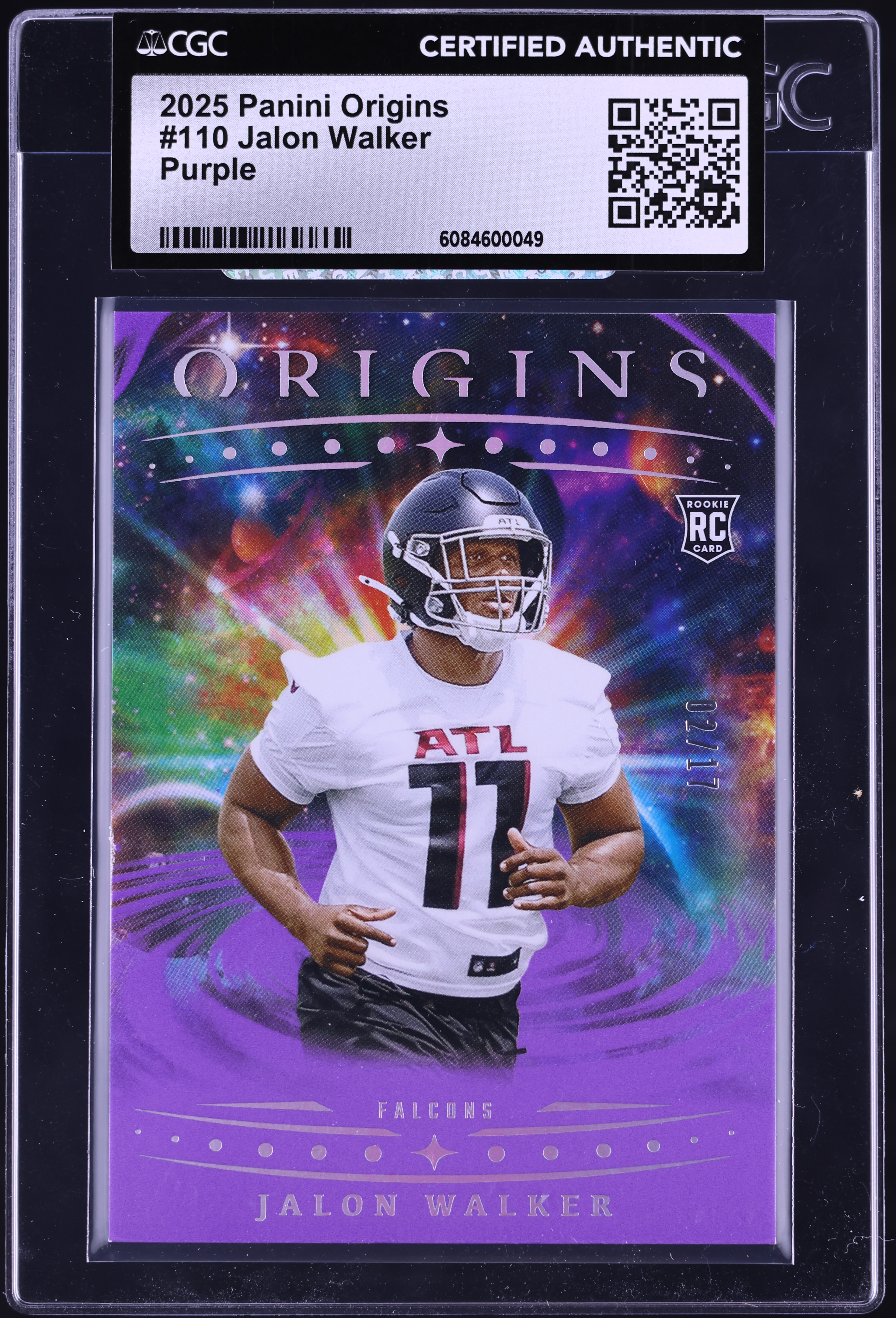 2025 Panini Origins Purple Jalon Walker ROOKIE /17 #110 CGC AUTH